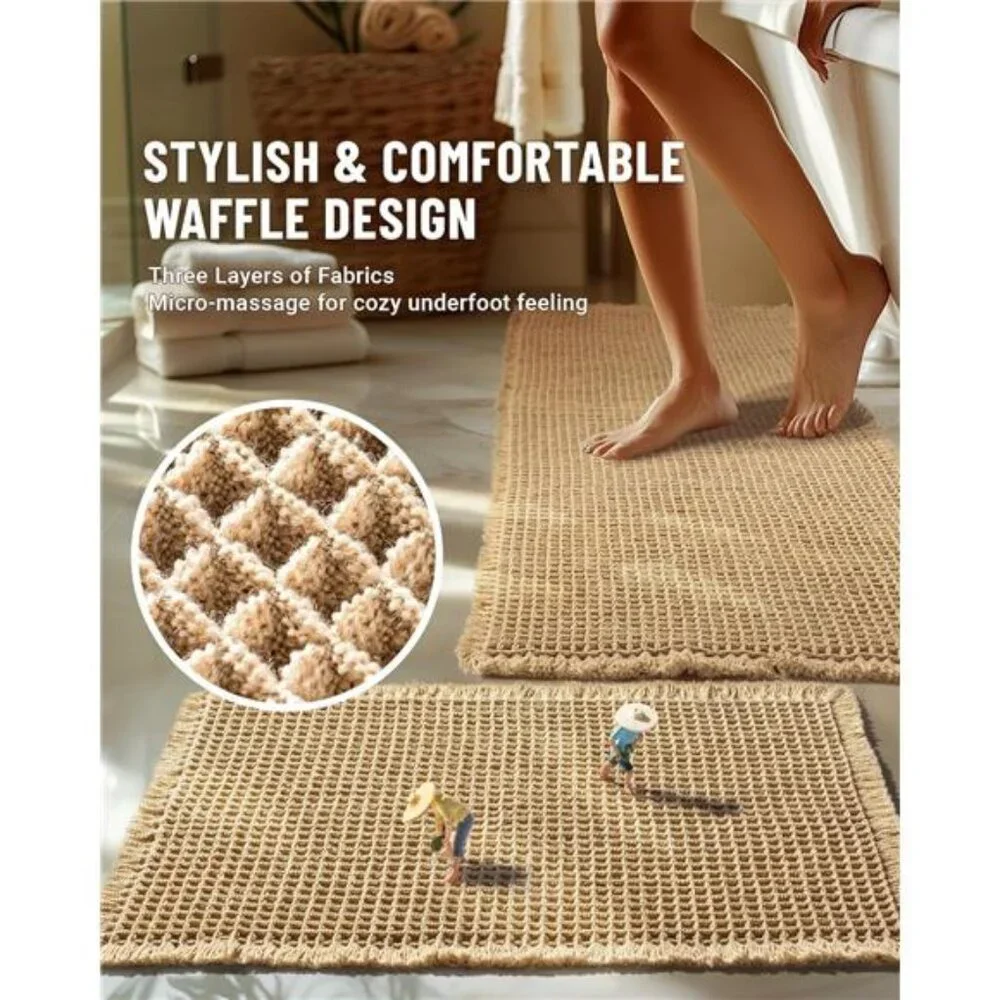 Large Waffle Bath Mat Set, Non Slip Bath Rug Set, Ultra Absorbent Bath Mats